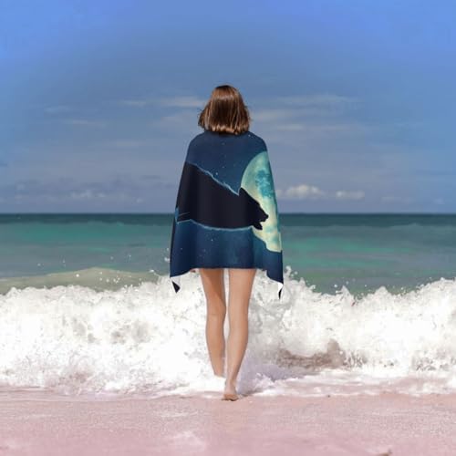 VANZEV Wolf Moon Beach Towel - 52x32 Inch Microfiber Sand Free