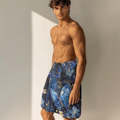 Blue Butterfly Bath Wrap with Front Pocket