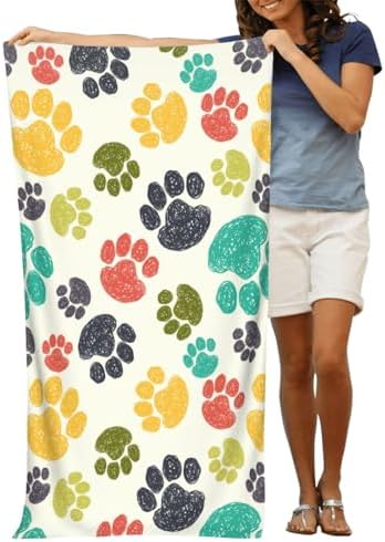 VOOHDDY Colorful Paw Beach Towel 52x32 Inches Microfiber