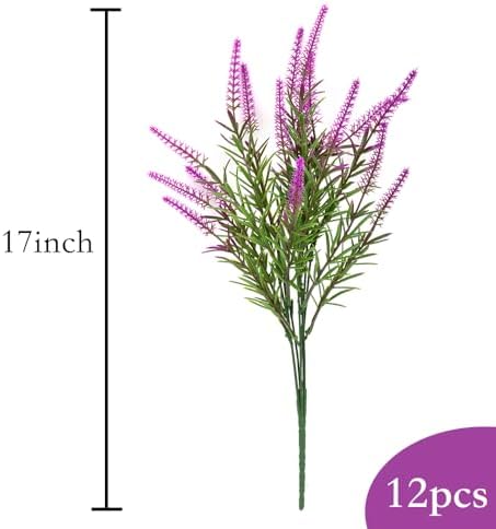12 Bundles Artificial Lavender Plants UV Resistant Fake Bushes