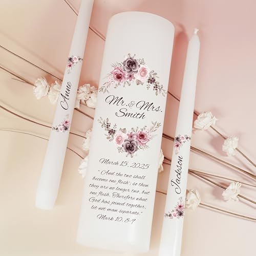 Unity Candles for Wedding Mr Mrs Set with Bible Quote