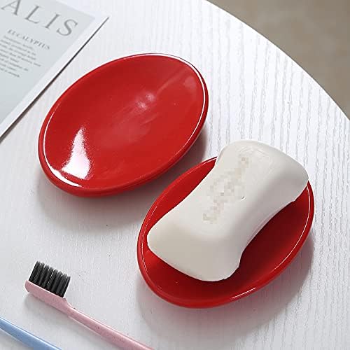 Gaolinci 2pcs Red Ceramic Soap Dish