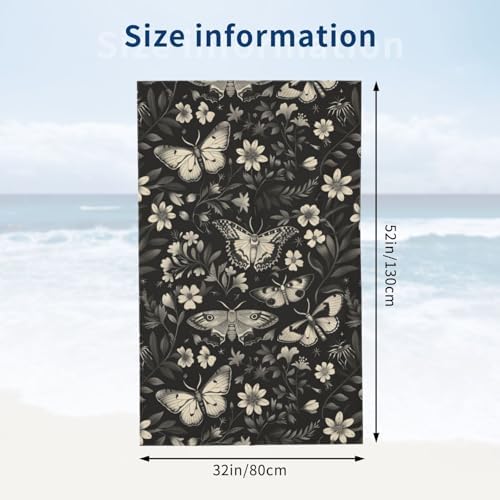 Retro Moth Beach Towel 32x52in Microfiber Quick Dry Sand Free