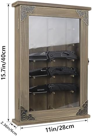 Wooden Knife Shadow Box - Wall Mounted Knife Case for Collectors