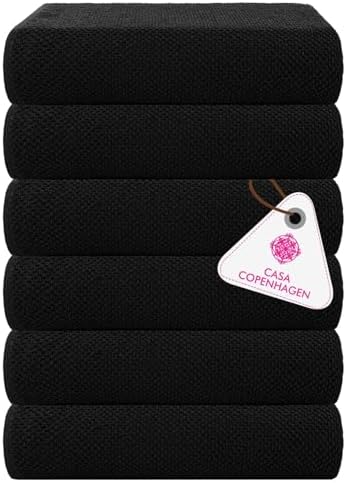 CASA COPENHAGEN 6-Piece Popcorn Textured Bath Towel Set - Black