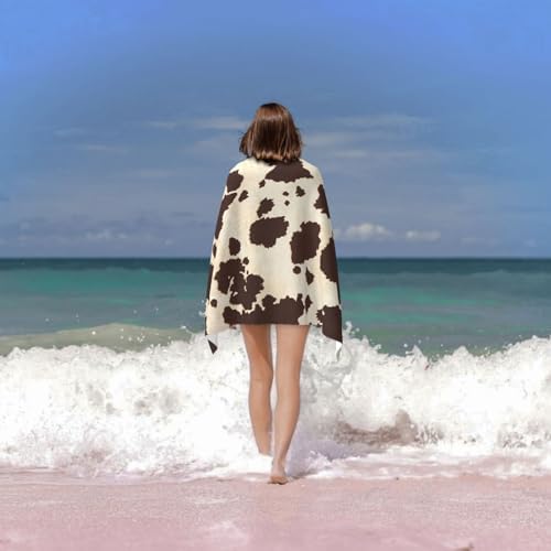 VOOHDDY Retro Cow Print Microfiber Beach Towel