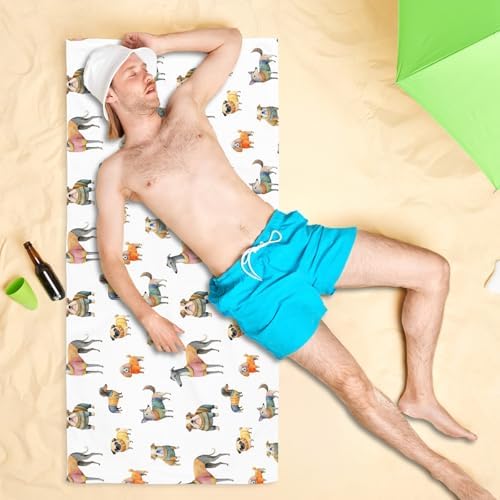 Cute Dog Beach Towel - Dachshund Poodle Microfiber 60x30 Inches