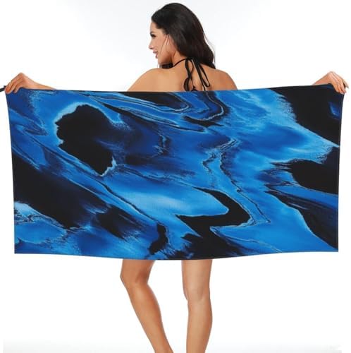 Black Blue Tie Dye Microfiber Beach Towel for Men Women 1