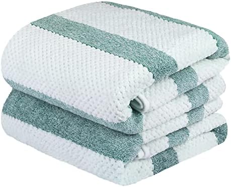 JML Plush Bath Towels 2 Pack 30x60 Waffle Stripe Green