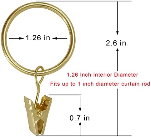 40 Pack Gold Curtain Rings with Clips Curtain Hooks