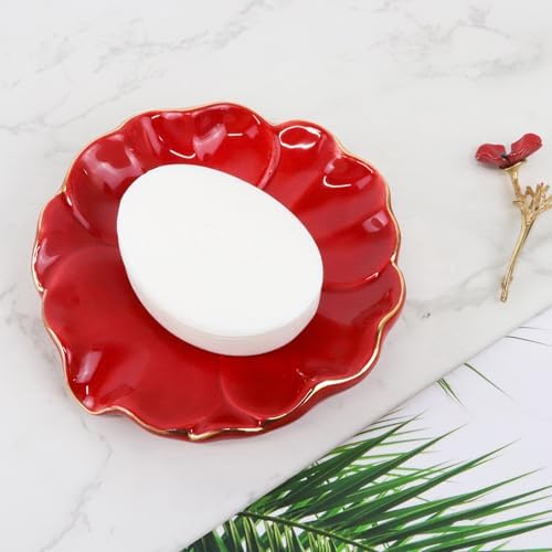 Polyroyal Ceramic Self Draining Soap Dish with Hibiscus Design