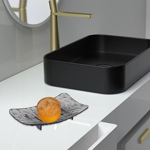 Rectangular Gray Soap Dish with Drain Holes and Holes for Water Drainage
