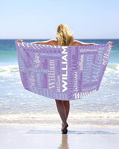 Personalized Purple Beach Towel with Name - Lightweight Microfiber