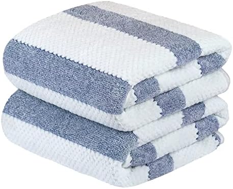 JML Microfiber Bath Towels 2 Pack 30x60 Waffle Stripe Royal Blue