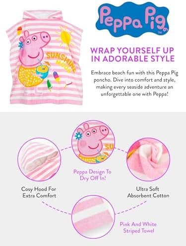 Peppa Pig Pink Striped Hooded Towel Poncho for Girls