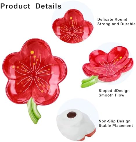 HuaLiSiJi Ceramic Flower Soap Holder - Self Draining Red