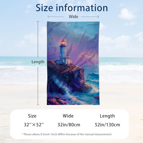 WZOMT Microfiber Beach Towel - Purple Lighthouse Design