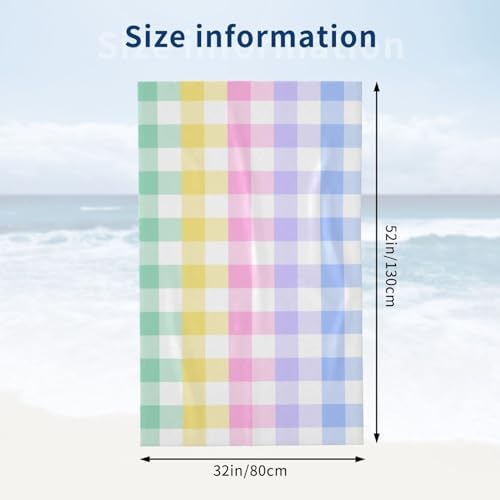 VOOHDDY Rainbow Checkered Microfiber Beach Towel