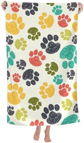 VOOHDDY Colorful Paw Beach Towel 52x32 Inches Microfiber