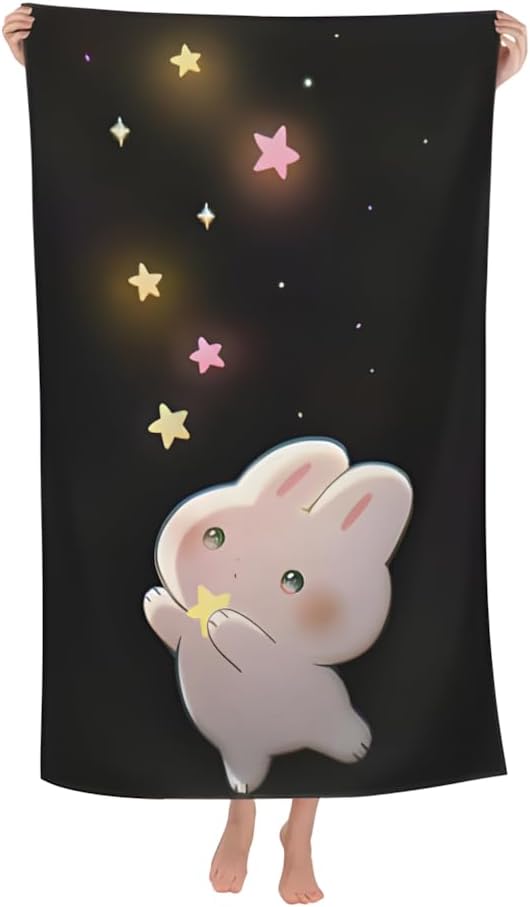 Cute Rabbit Fluffy Beach Towel 32x64 Inch 1