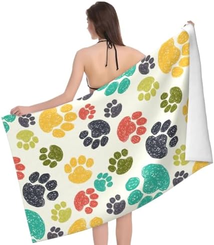 VOOHDDY Colorful Paw Beach Towel 52x32 Inches Microfiber