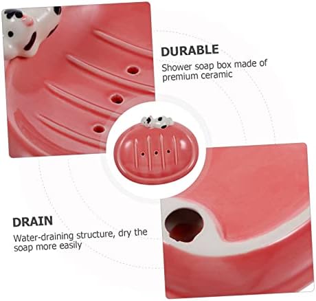 Unomor Cute Cow Ceramic Soap Dish Holder for Bathroom Kitchen