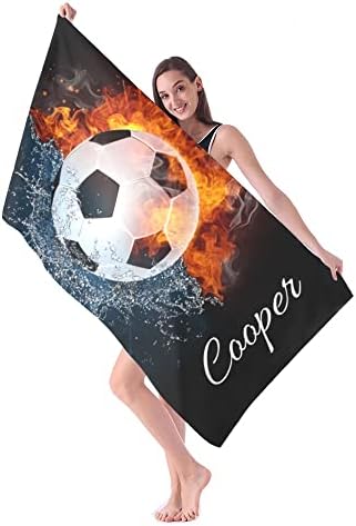 Personalized Soccer Beach Towel with Name for Men Adults