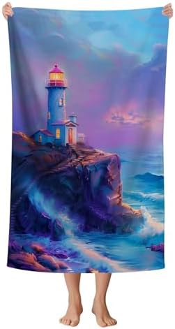 WZOMT Microfiber Beach Towel - Purple Lighthouse Design