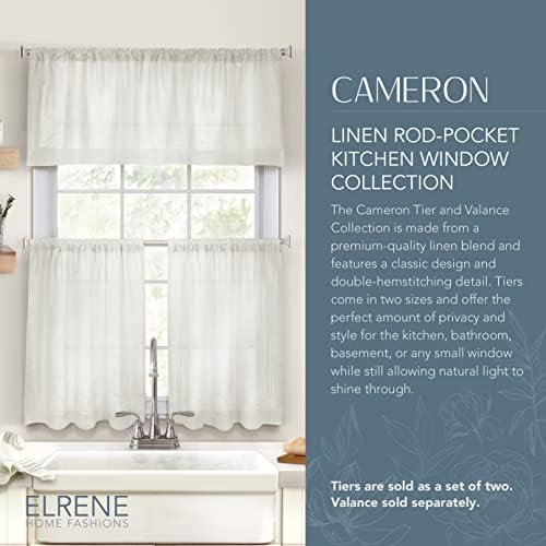 Elrene Cameron Linen Tier Curtains White 30x24 Set of 2 Tiers