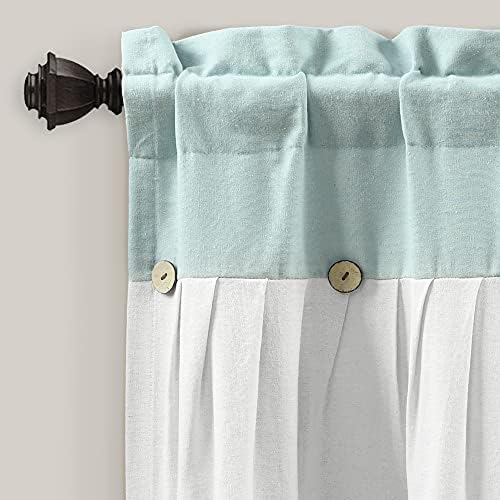 Lush Decor Linen Button Farmhouse Valance 52x18 Blue White