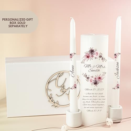 Unity Candles for Wedding Mr Mrs Set with Bible Quote