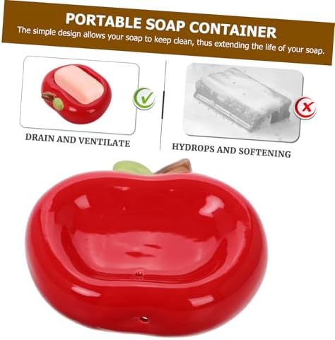 PRETYZOOM Apple Shaped Ceramic Soap Dish with Drainage Hole