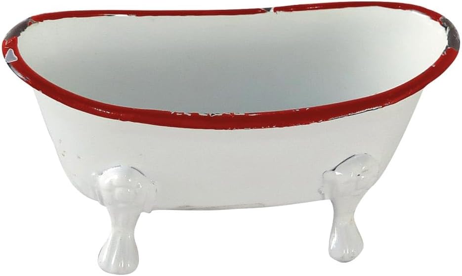 Red Rim White Enamel Bathtub Soap Dish