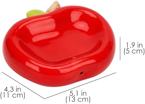 Red Apple Shaped Ceramic Soap Dish with Drainage Holes