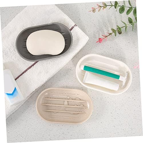 Oval Soap Dish Holder Beige Plastic for Bathroom Kitchen