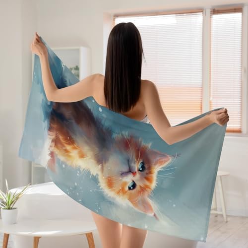 WZOMT Cute Cat Beach Towel - 32x52 Inch Microfiber