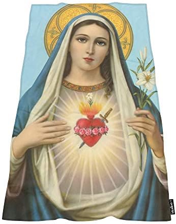 Soft Bath Towels with Virgin Mary Design 64x32 Inches