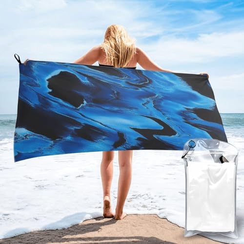 Black Blue Tie Dye Microfiber Beach Towel for Men Women 1