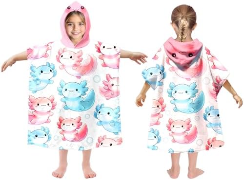Kids Hooded Beach Towel with Axolotl Design for 8-14 Years