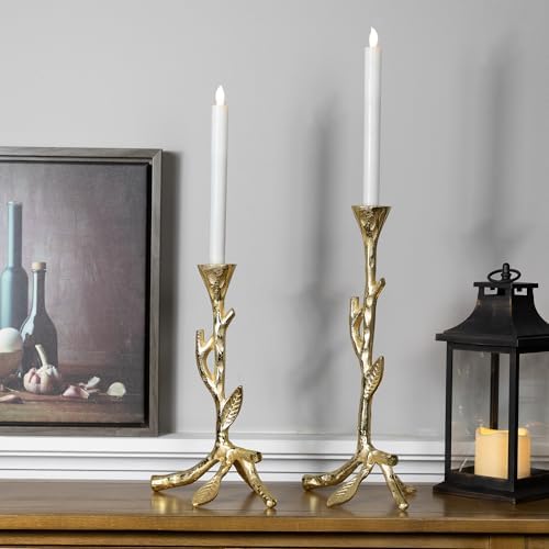 Northlight Leafy Branch Taper Candle Holders - Set of 2