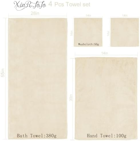Xinrjojo 4-Piece Microfiber Towel Set - Cream 1