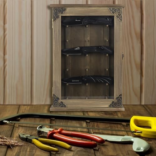 Wooden Knife Shadow Box - Wall Mounted Knife Case for Collectors