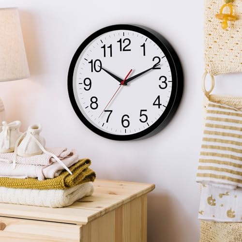 Rohioue 10 Inch Black Wall Clock Modern Silent Non Ticking Analog