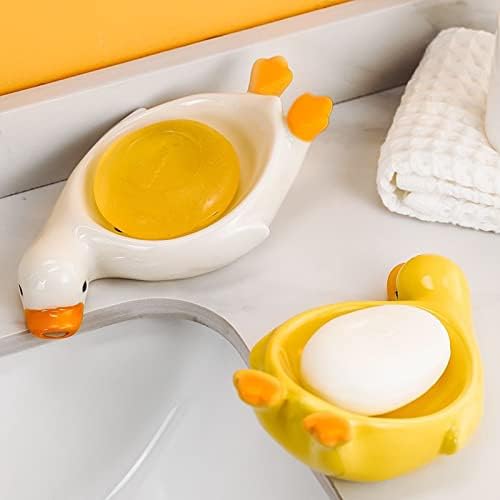 Ceramic Self Draining Soap Dish in Cute Duck Shape