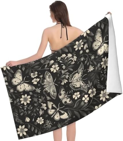 Retro Moth Beach Towel 32x52in Microfiber Quick Dry Sand Free