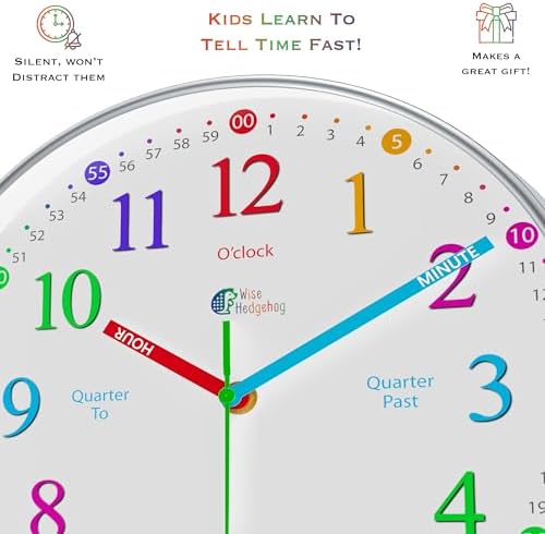 WISE HEDGEHOG Learning Clock for Kids Silent Non-Ticking