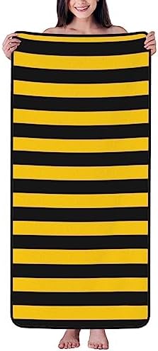 Yellow Black Stripe Beach Towel for Adults Kids