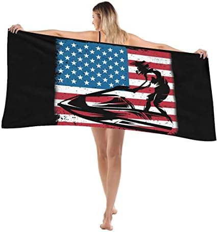 Jet Ski American Flag Microfiber Beach Towel - Extra Large Quick Dry Sand Free