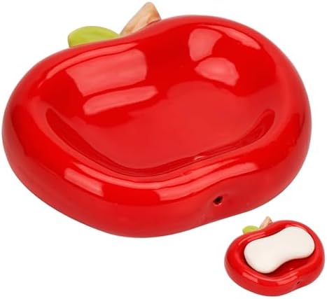 Red Apple Shaped Ceramic Soap Dish with Drainage Holes