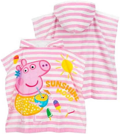 Peppa Pig Pink Striped Hooded Towel Poncho for Girls